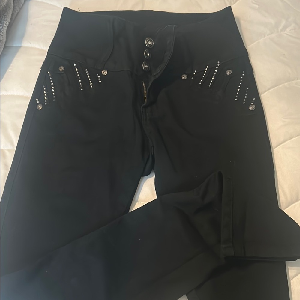 Black Studded Women's high waisted Colombian jeans